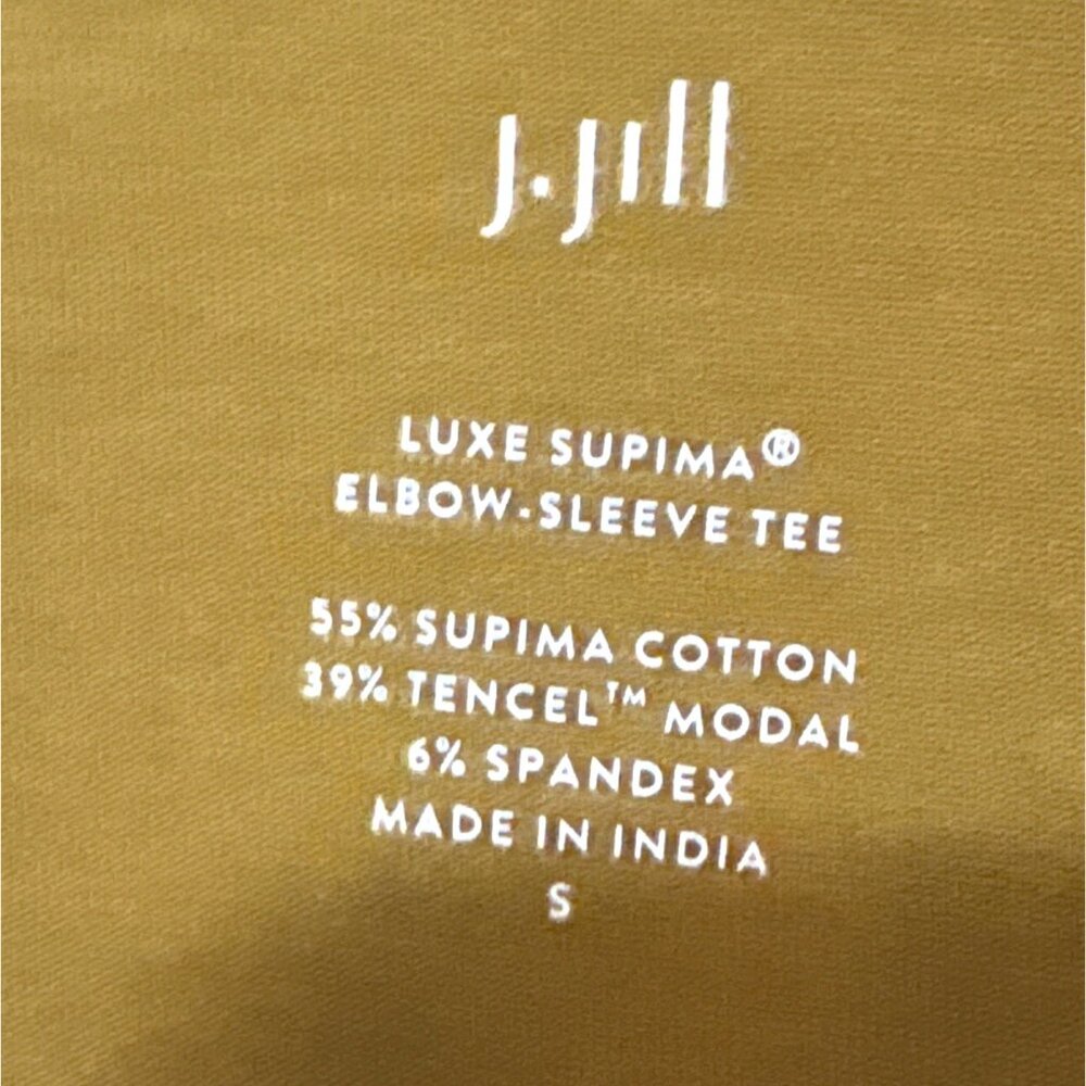 J.Jill Luxe Supima Elbow-Sleeve Tee S Yellow Supima Cotton Tencel Blend - Picture 2 of 5